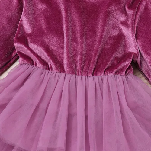 Vista 5 de Vestido de tutú de tul escalonado de terciopelo de manga larga para otoño e invierno para niñas y niñas