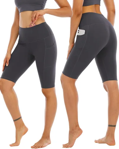 Vista 2 de WHOUARE Paquete de 4 pantalones cortos de yoga con bolsillos para mujer, cintura alta, atléticos, correr, entrenamiento, gimnasio, control de abdomen