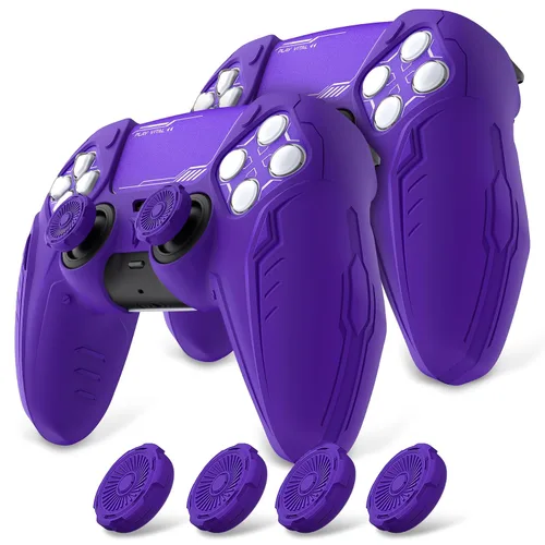 Vista 8 de PlayVital 2 Pack Silicone Skin Set for PS5 Controller - Charging Dock Compatible, Full Protection Case with Futuristic CyberMech Design, Soft Cover