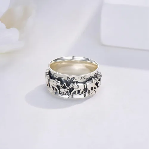 Vista 2 de Anillo giratorio de plata de ley con elefante, anillo giratorio para mujer, anillo giratorio de elefante, joyería de regalo para mujeres y hombres