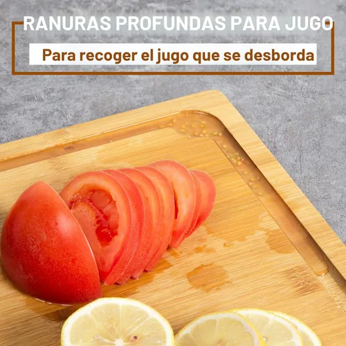 Vista 3 de Tabla de cortar extragrande, tablas de cortar de bambú de 16 pulgadas para cocina con ranura para jugo y asas, tabla de cortar de cocina para tabla