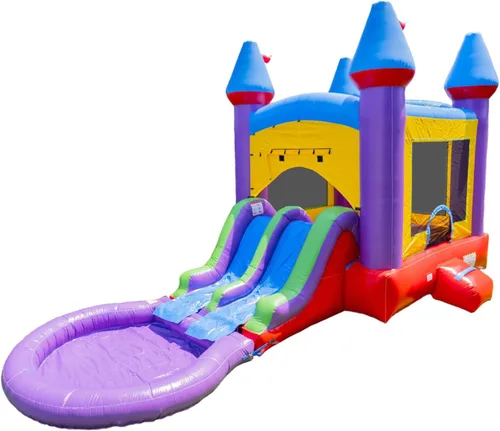 Vista 9 de HeroKiddo 26x14 Bosque Encantado - Piscina inflable de doble tobogán