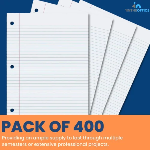 Vista 4 de 1InTheOffice Filler Paper College - Papel para carpeta de hojas sueltas de 8.5 x 11 pulgadas, 3 agujeros, tamaño carta, (400/paquete)