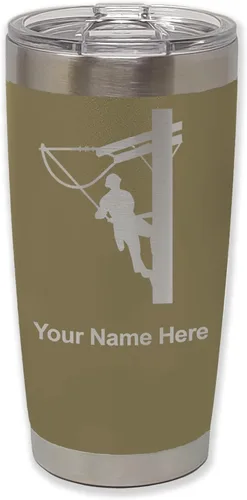 Vista 36 de LaserGram Taza aislada al vacío de 20 onzas, Lineman, grabado personalizado incluido (negro)