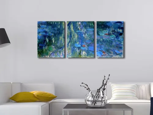 Vista 2 de Wieco Art Impresión en lienzo de nenúfares, reflejos de sauces llorones por Claude Monet, pinturas al óleo, impresiones sobre lienzo, arte de pared