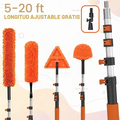 Vista 9 de LAANPOLE 26FT Reach Dusters for Cleaning, Ceiling Fan Cleaner Duster with Extension Pole, Wall and Baseboard Cleaner Mop with Handle for Window