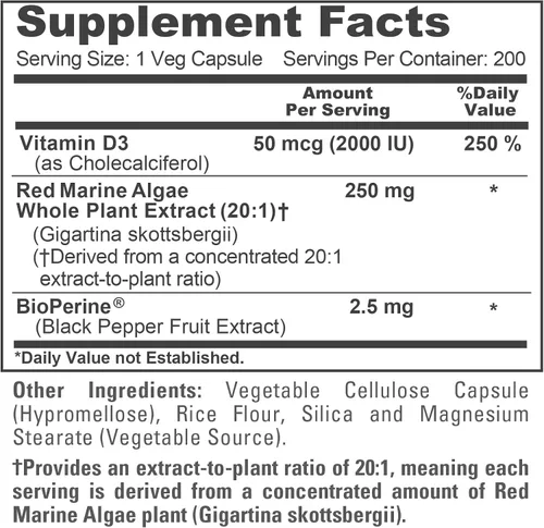 Vista 4 de NusaPure Algas marinas rojas 5,000 mg 200 cápsulas vegetales (sin OMG y sin gluten) Bioperine