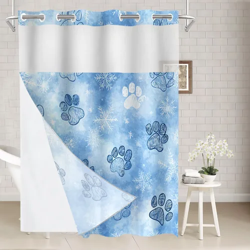 Vista 25 de Batmerry Maritime Nautical Hookless Shower Curtain with Snap in Liner Set, Anchors Ship Wheel Bath Curtain Magnetic Hem Quick-Drying Waterproof