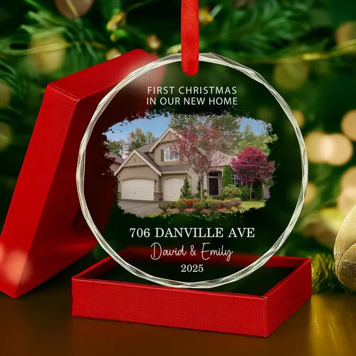 Vista 10 de Adorno personalizado para el nuevo hogar 2025 – Decoración de recuerdo de cristal, primera Navidad en nuestra casa, primer adorno de apartamento