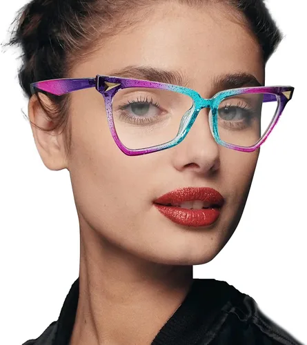 Vista 5 de Women Fashion Oversized Square Frames Non-prescription Clear Glasses Classic Anti-glare Blue Light Blocking Reading Eyewear