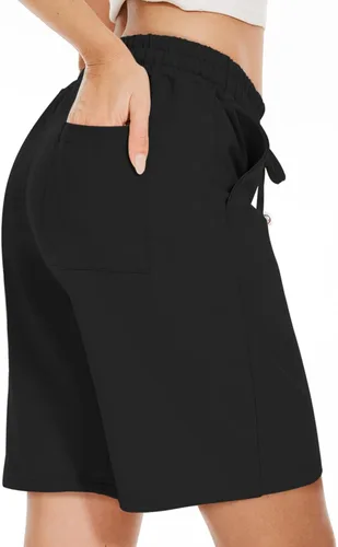 Vista 3 de TARSE Bermudas para mujer, de algodón, holgadas, con bolsillos, longitud a la rodilla, para yoga, uso casual, caminar, hacer ejercicio