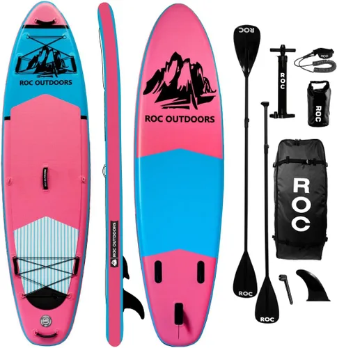 Vista 40 de Roc Tabla de remo inflable con accesorios y mochila de alta calidad, cubierta antideslizante, bolsa impermeable, correa, remo y bomba de mano.