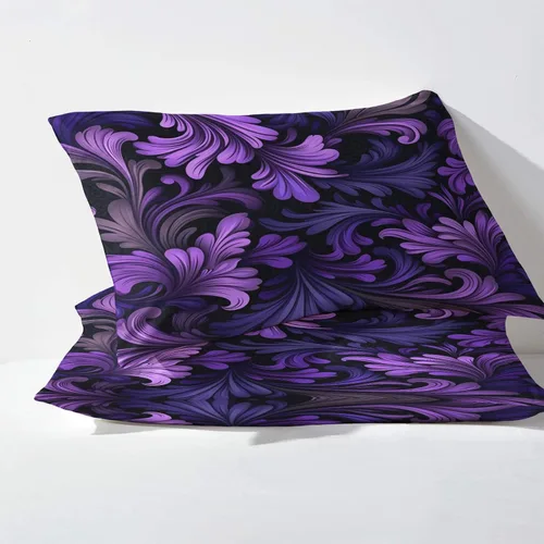 Vista 3 de Sábanas de hojas moradas, tamaño Queen, sábanas de hojas, sábanas y fundas de almohada estampadas de 4 piezas, sábana bajera ajustable de microfibra