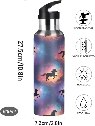 Vista 9 de Horses Vibrant Insulated Stainless Steel Water Bottle with Straw 20 Oz, BPA-Free Sports Water Bottle with Straw Leakproof Water Bottles