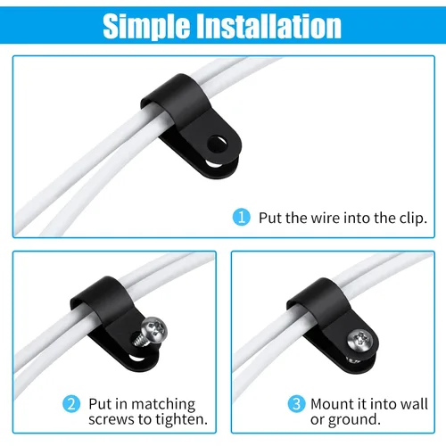 Vista 5 de RGBZONE 120pcs 1/2" negro tipo R clips de cable con tornillos