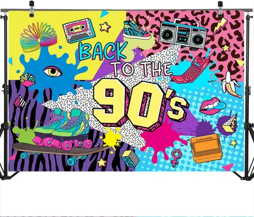 Vista 3 de Mocsicka Regreso a los años 90 Backdro 90s Decoración de fiesta de cumpleaños temática de fondo de los 90's Hip Hop Decoración de fiesta de los 80