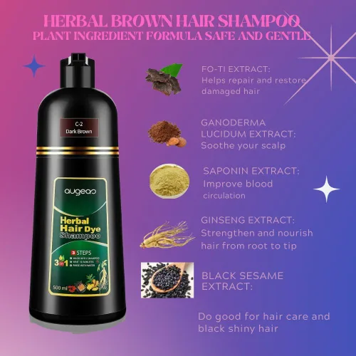 Vista 2 de Champú instantáneo para teñir el cabello a base de hierbas para cabello gris, 16.9 onzas líquidas, para mujeres y hombres, champú de tinte negro 3
