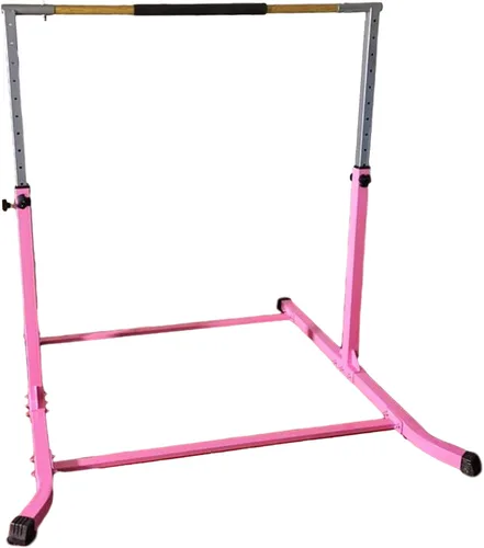 Vista 7 de Barra horizontal expandible de gimnasia de 3 a 5 pies, color rosa con mango libre, cojín para entrenamiento juvenil, atlético, niños y adultos