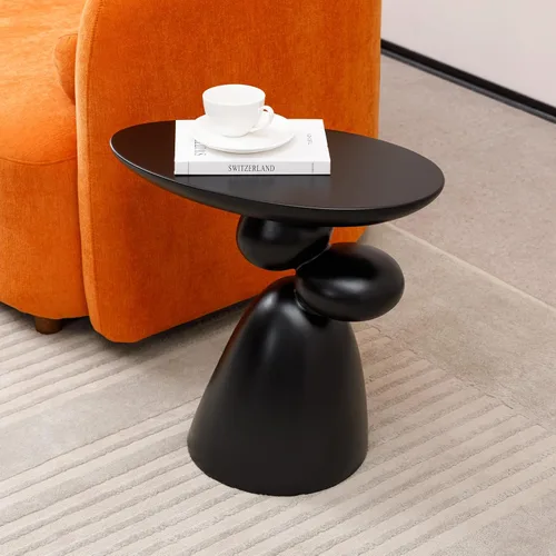 Vista 9 de Lucky - Juego de mesa auxiliar ovalada y 2 mesas auxiliares, mesa de té minimalista de fibra de vidrio con base escultórica, juego de mesa baja