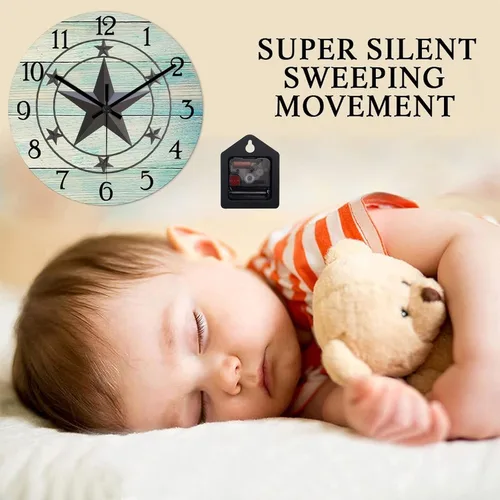 Vista 3 de Reloj de pared antiguo con estrella del oeste de Texas vintage, reloj de madera sin tictac, silencioso funciona con pilas, fácil de leer, reloj