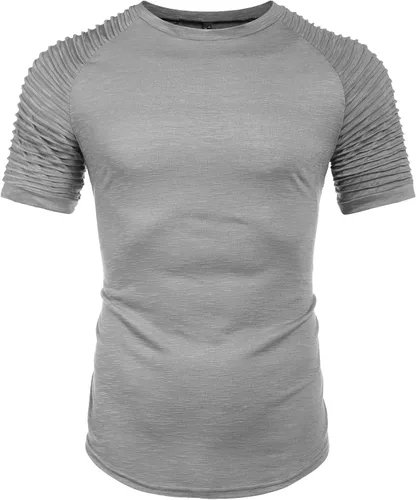 Vista 2 de COOFANDY - Camiseta muscular para hombre, camiseta de manga raglán plisada para culturismo, camisetas a la moda de manga corta para entrenar