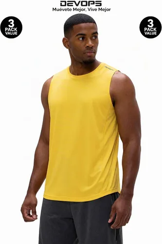 Vista 9 de DEVOPS Paquete de 3 camisetas sin mangas para hombre, ajuste seco Carbón/Rojo/Amarillo