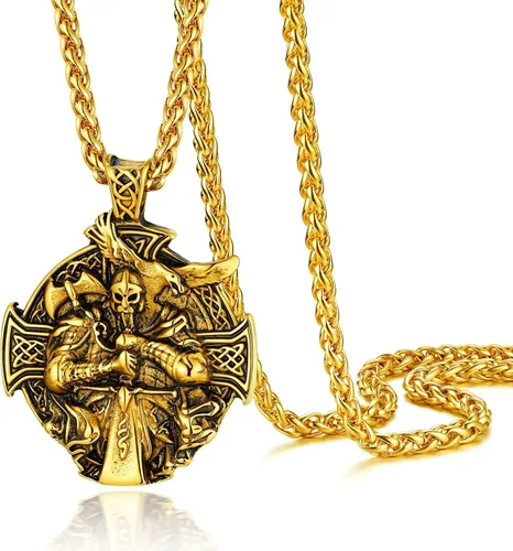 Vista 12 de PROSTEEL Thor Hammer/Thor Axe/Raven/Odin Necklace for Men Women Negro