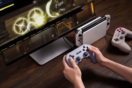 Vista 7 de 8Bitdo Pro 2 Wired Controller with Customize Back Buttons & Modifiable Vibration for Switch, Steam Deck, PC Windows and Raspberry Pi (Gray Edition)