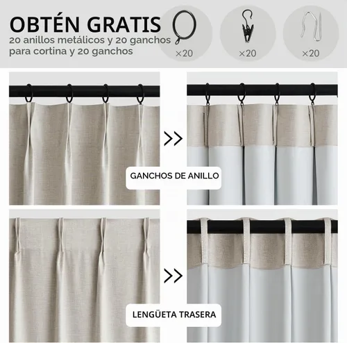 Vista 4 de MIULEE Cortinas de Lino Natural con Pliegues Pinzados Opacas de 84 Pulgadas de Largo, Cortinas con Pliegues Pinzados con Ganchos para Dormitorio