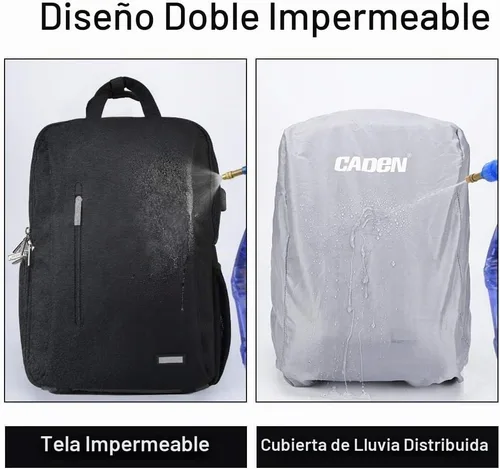 Vista 4 de CADeN Mochila para cámara DSLR, impermeable, antirrobo, con compartimento para laptop de 15.6 pulgadas, puerto de carga USB, soporte para trípode L5