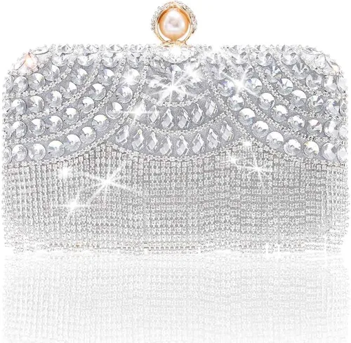 Vista 2 de Yokawe Bolso de noche con cristales para mujer, con diamantes de imitación, con borlas, bolsos cruzados para novia, boda, fiesta, baile de graduación