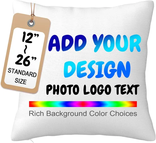 Vista 10 de Personalized Custom Photo Pillow Cover 12x20 Rectangular Cushion Case Customize with Your Photo, Text and Logo; Soft Durable Fabric, Personalized