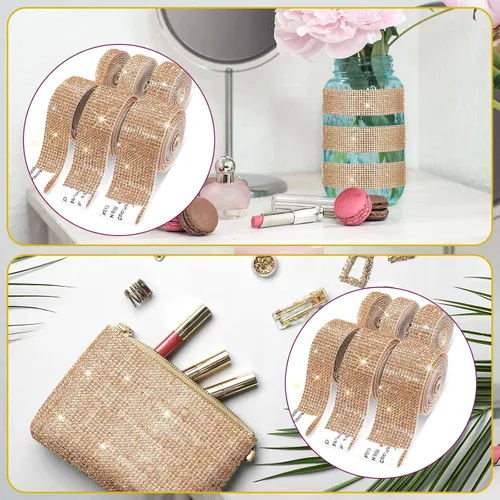 Vista 6 de 6 rollos de cinta autoadhesiva con diamantes de imitación de cristal, 6 yardas, rollo de calcomanías de malla brillante para artes, manualidades