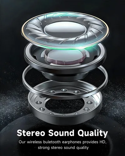 Vista 6 de Auriculares inalámbricos Bluetooth 96H Playtime Pantalla LED impermeable Micrófono integrado Sonido de graves profundos seguros sobre los oídos