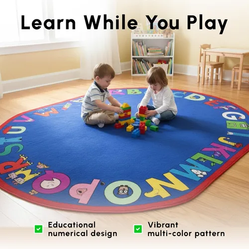 Vista 7 de SAFECASTLE Alfombra para niños de 5 pies 4 pulgadas x 7 pies 8 pulgadas, alfa con actitud, alfombra educativa de aprendizaje ABC para aulas, salas
