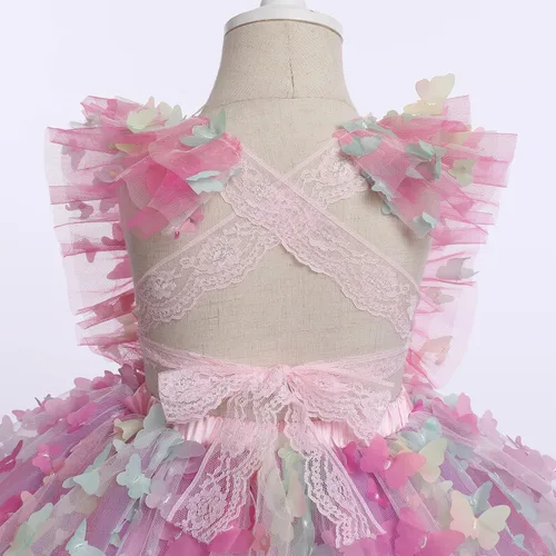 Vista 5 de IDOPIP Vestido de tutú de mariposa para bebé, sin mangas, sin espalda, de encaje, princesa, vestido de fiesta de cumpleaños con diadema
