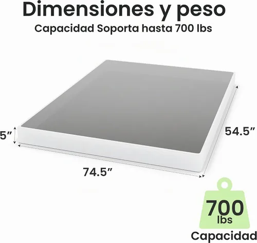 Vista 3 de GRUSIGN Somier de 5 pulgadas para cama matrimonial, base de colchón metálica de tamaño completo con cubierta de tela, marco de acero resistente