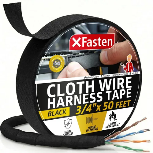 Vista 14 de XFasten Cinta de arnés de cables, 1.3 pulgadas x 50 pies, arnés de cableado de alta temperatura, cinta eléctrica de tela de fieltro autoadhesiva