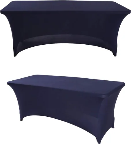 Vista 8 de Paquete de 2 manteles rectangulares de elastano de 4 pies, ajustables, elásticos, para bodas, fiestas, eventos, reuniones, cumpleaños, decoración