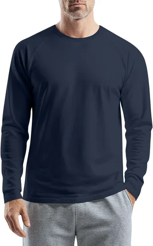 Vista 25 de Camisetas para hombre, manga larga, color sólido, cuello redondo, camisetas básicas informales, M-3XL