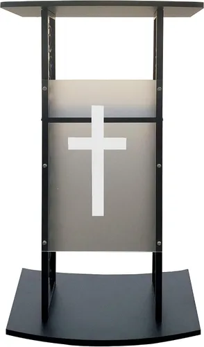 Vista 3 de FixtureDisplays® Truss Podium Metal Púlpito Iglesia Podio Conferencia Púlpito Evento Atril Portavasos con Instalación Opcional Decoración Cruz
