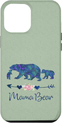 Vista 25 de Teal Blue Purple Floral Mama Bear and Two Cubs Light Green Case for iPhone 16