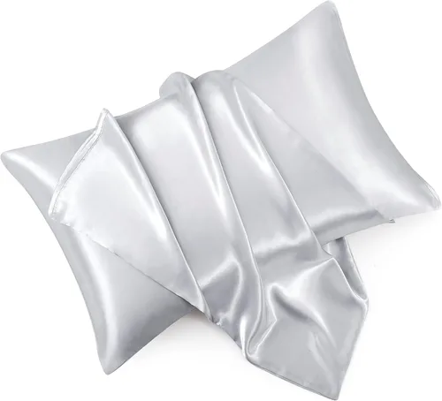 Vista 18 de Juego de 2 fundas de almohada de satén negro estándar con cierre de sobre, funda de almohada de seda negra para cabello y piel (20 x 26 pulgadas)