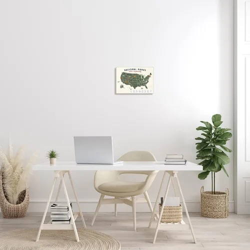 Vista 3 de Stupell Industries Mapa de parques nacionales con llave numerada de Estados Unidos, placa de pared diseñada por Daphne Polselli, 10 x 15 pulgadas