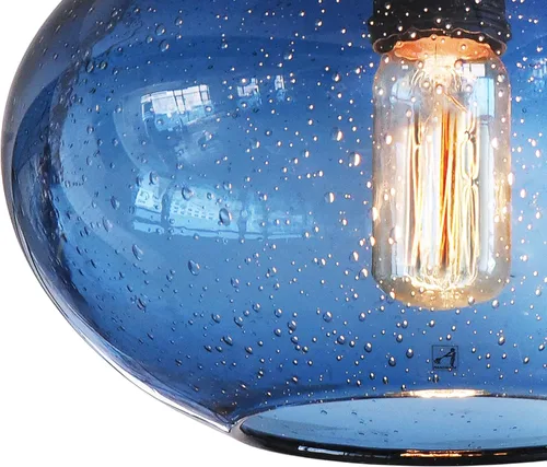 Vista 7 de Iluminación Colgante para Isla de Cocina de Cristal Azul Moderno Lámpara Colgante con Burbujas Texturizadas Sobre Fregadero 9.4 Pulgadas de Diámetro