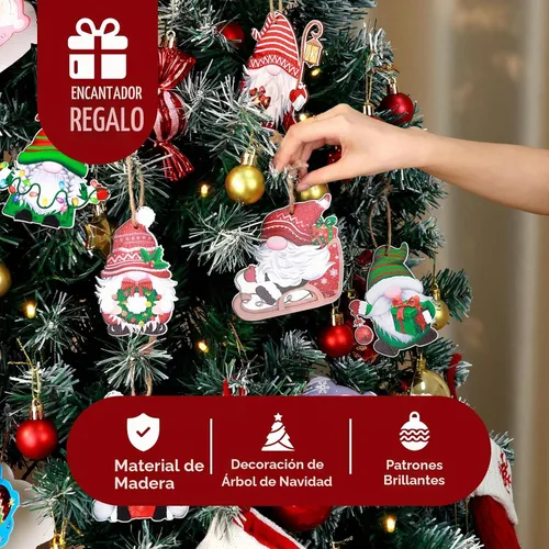 Vista 5 de 24 adornos de madera de gnomo de Navidad para colgar en el árbol de Navidad para suministros de fiesta de Navidad (Xmas-D)