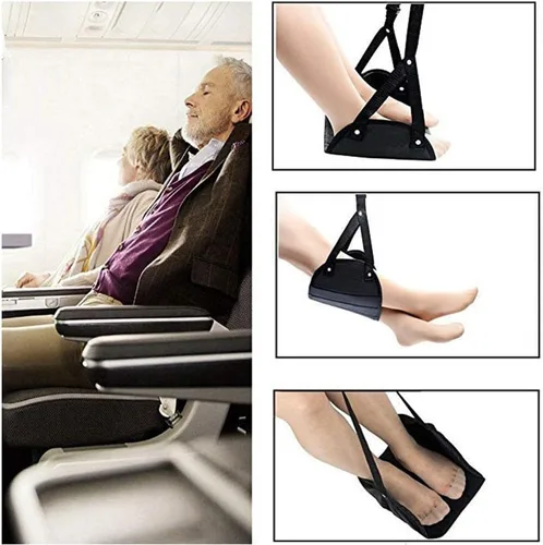 Vista 3 de Reposapiés de oficina con altura ajustable, hamaca portátil de viaje en avión, hamaca para pies debajo del escritorio, para vuelo, autobús, tren