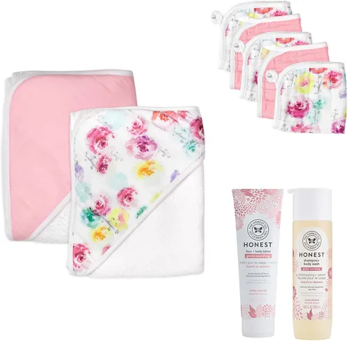 Vista 8 de HonestBaby Juego de regalo de 9 piezas de burbujas y abrazos, juego de baño y loción 100% algodón orgánico para bebés, niños, niñas, unisex