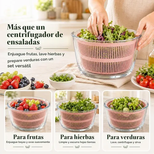 Vista 7 de Ensalada de cristal grande de 5.2 cuartos de galón con tapa de Rosa