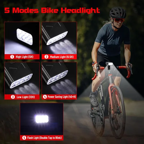 Vista 2 de Suruid 6 luces LED brillantes para bicicleta con soporte ajustable, faro de bicicleta recargable, impermeable Ipx-6, accesorios para bicicleta